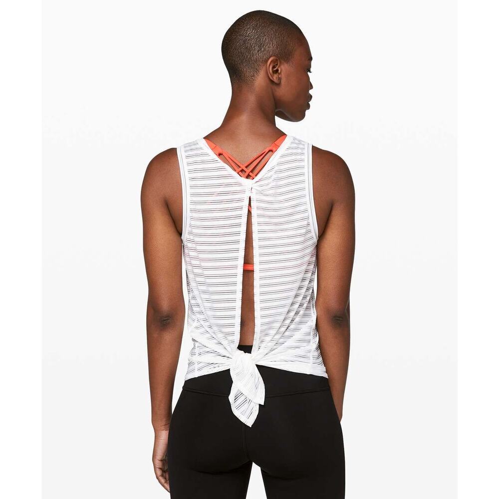 Lululemon | Meet Halfway Semi-Sheer Striped Tank Top Tie-Back Activewear Sz 6